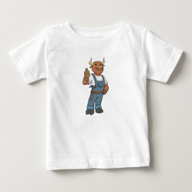 Bull as Handyman with Hammer Baby T-Shirt (Front)