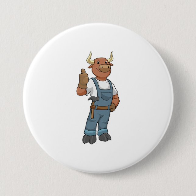 Bull as Handyman with Hammer Button (Front)