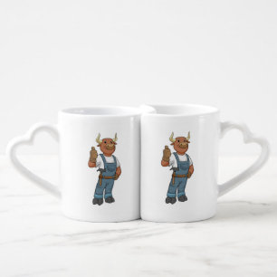 Bull as Handyman with Hammer Coffee Mug Set