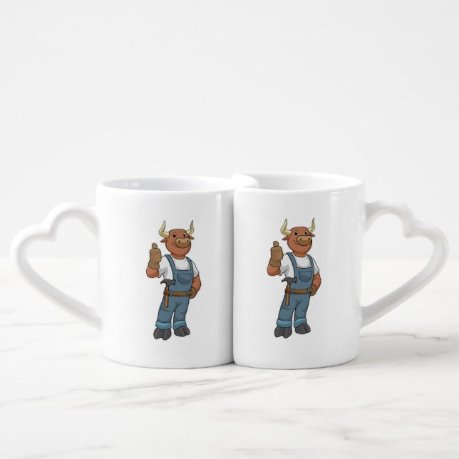 Bull as Handyman with Hammer Coffee Mug Set (Front Nesting)