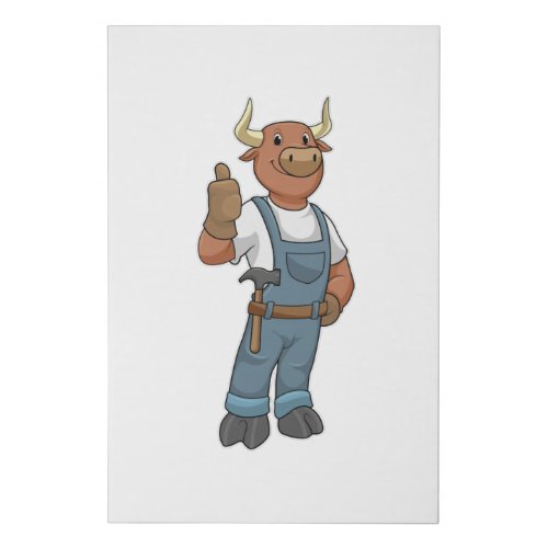 Bull as Handyman with Hammer Faux Canvas Print