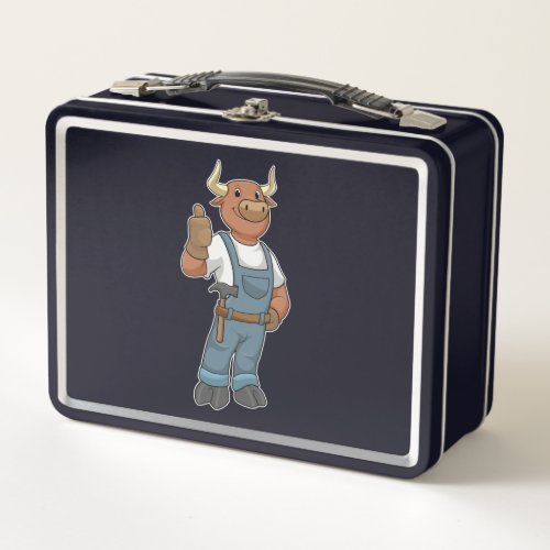 Bull as Handyman with Hammer Metal Lunch Box