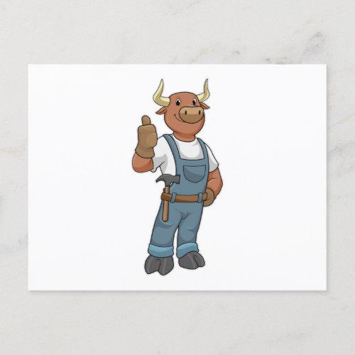 Bull as Handyman with Hammer Postcard
