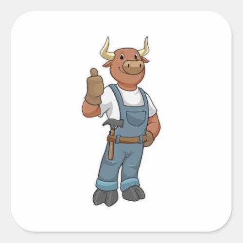 Bull as Handyman with Hammer Square Sticker