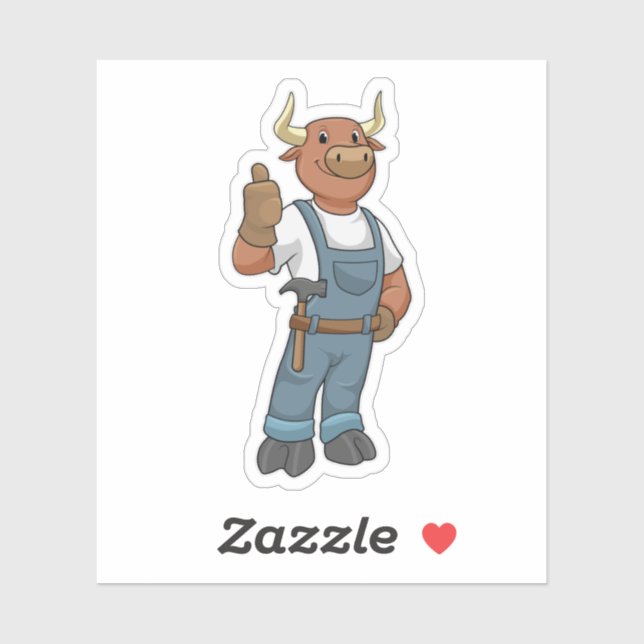 Bull as Handyman with Hammer Sticker (Sheet)
