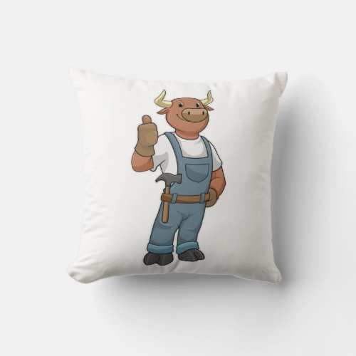 Bull as Handyman with Hammer Throw Pillow