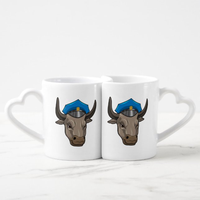 Bull as Police officer Police Coffee Mug Set (Front Nesting)