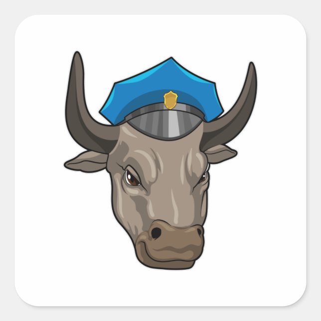 Bull as Police officer Police Square Sticker (Front)