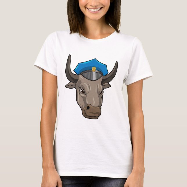 Bull as Police officer Police T-Shirt (Front)