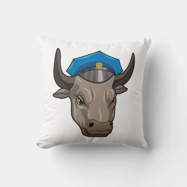 Bull as Police officer Police Throw Pillow (Front)
