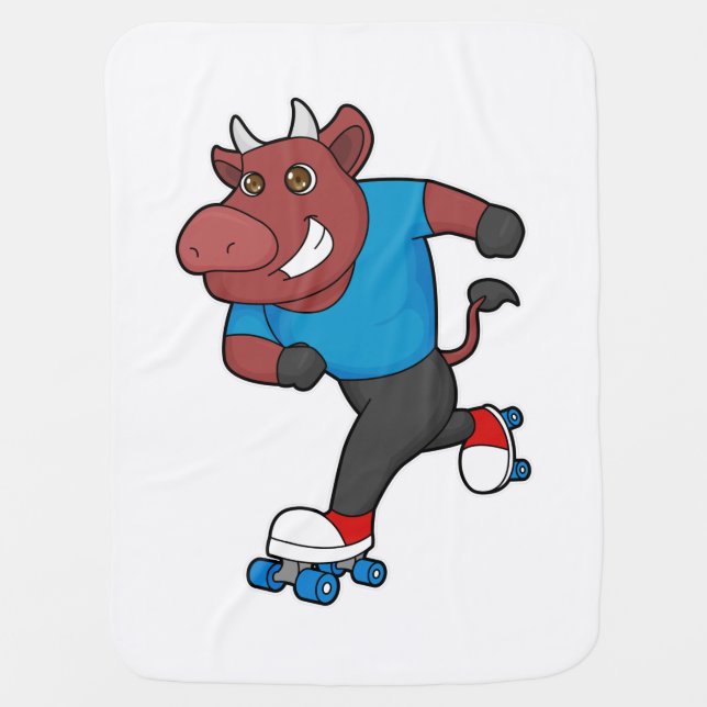 Bull at Inline skating with Roller skates Baby Blanket (Front)