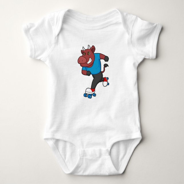 Bull at Inline skating with Roller skates Baby Bodysuit (Front)
