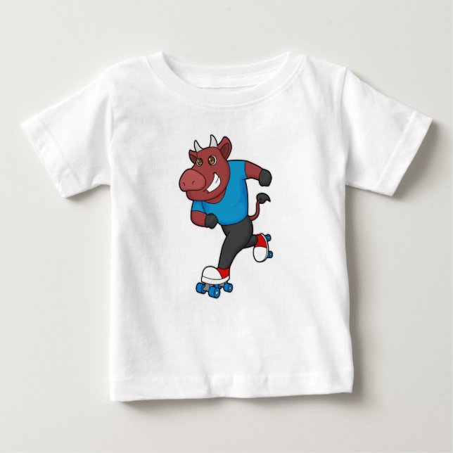 Bull at Inline skating with Roller skates Baby T-Shirt (Front)
