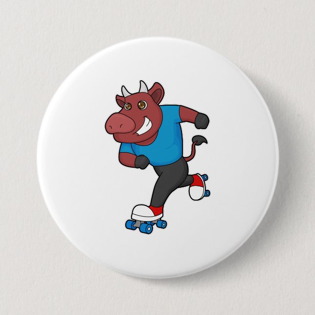 Bull at Inline skating with Roller skates Button (Front)