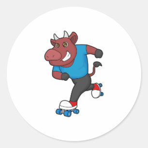 Bull at Inline skating with Roller skates Classic Round Sticker