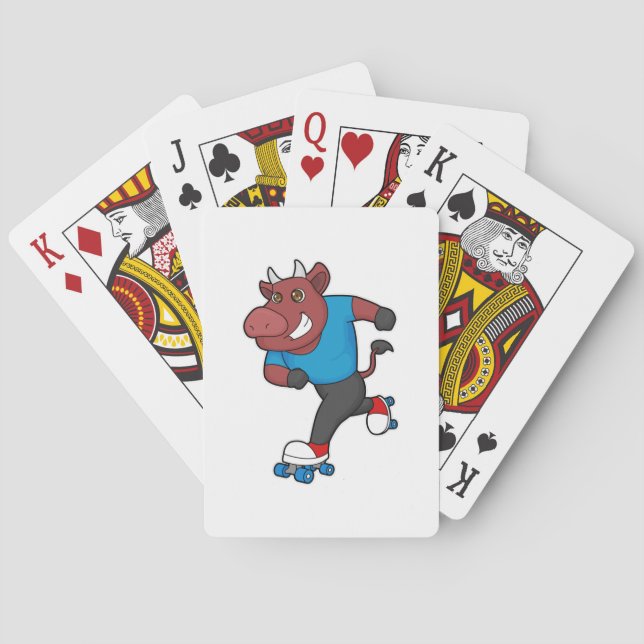 Bull at Inline skating with Roller skates Poker Cards (Back)