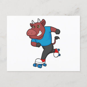 Bull at Inline skating with Roller skates Postcard
