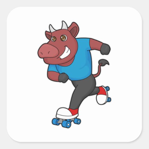 Bull at Inline skating with Roller skates Square Sticker