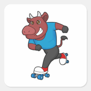 Bull at Inline skating with Roller skates Square Sticker