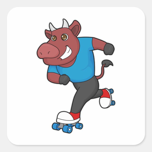 Bull at Inline skating with Roller skates Square Sticker (Front)