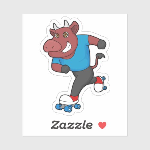 Bull at Inline skating with Roller skates Sticker