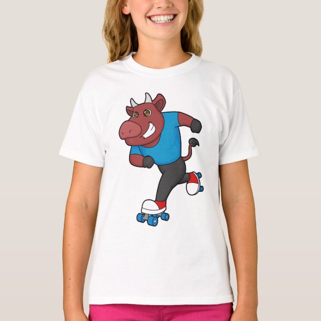 Bull at Inline skating with Roller skates T-Shirt (Front)