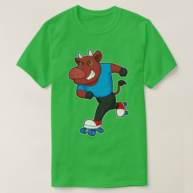 Bull at Inline skating with Roller skates T-Shirt (Design Front)
