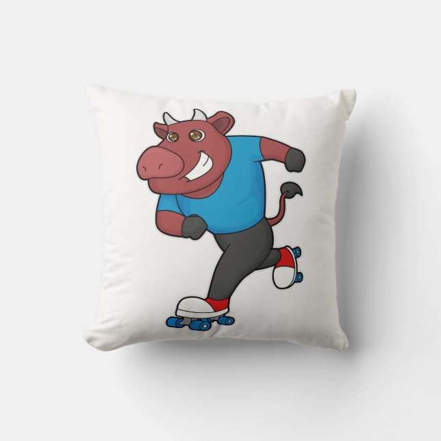 Bull at Inline skating with Roller skates Throw Pillow (Front)