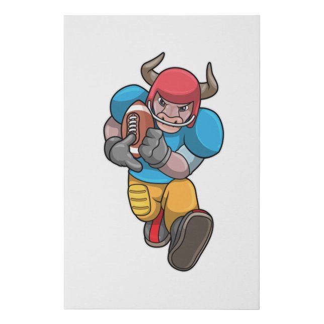 Bull at Sports with Football & Helmet Faux Canvas Print (Front)