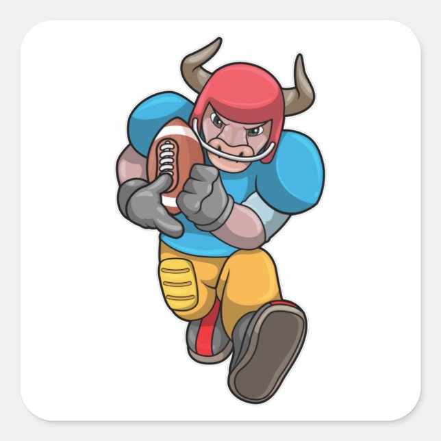 Bull at Sports with Football & Helmet Square Sticker (Front)