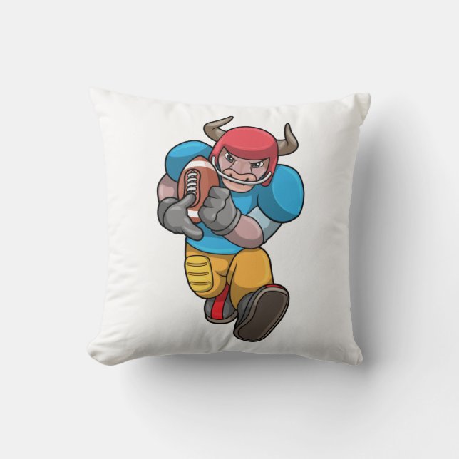 Bull at Sports with Football & Helmet Throw Pillow (Front)