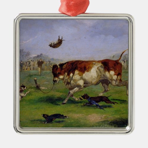 Bull Baiting oil on paper laid on panel Metal Ornament