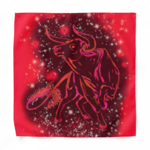 Bull Bandana Running In Red Starry Night