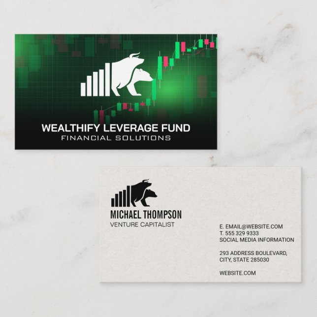 Bull Bear Logo | Finance Stock Data Graph Business Card (Front/Back)