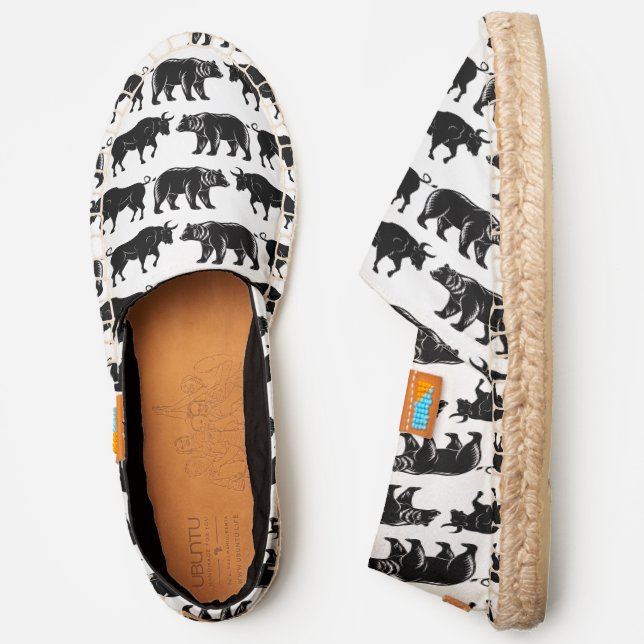 Bull & Bear Pattern Black, DIY Color Canvas White Espadrilles (Side)