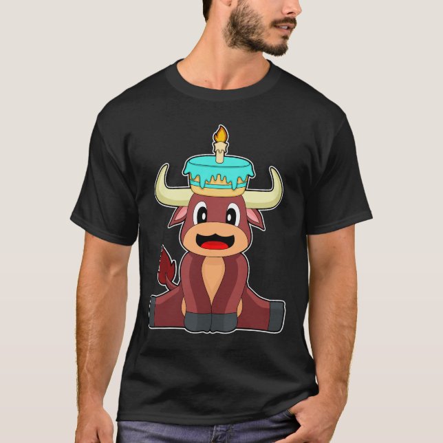 Bull Birthday Candle Cake T-Shirt (Front)