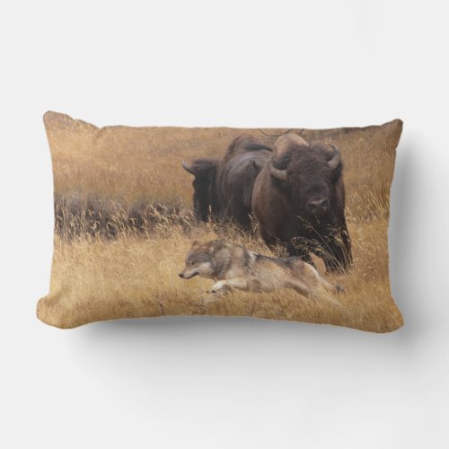 Bull Bison Female  Wolf Lumbar Pillow