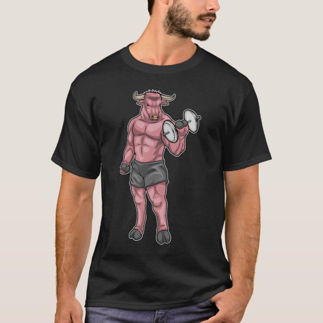 Bull Bodybuilder Dumbbell Bodybuilding T-Shirt (Front)