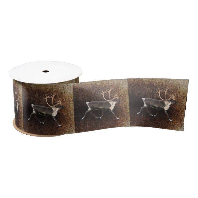 Bull Caribou On Caribou Fur Satin Ribbon (Spool)