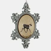 Bull Caribou (Reindeer) On Old Paper Snowflake Pewter Christmas Ornament (Left)
