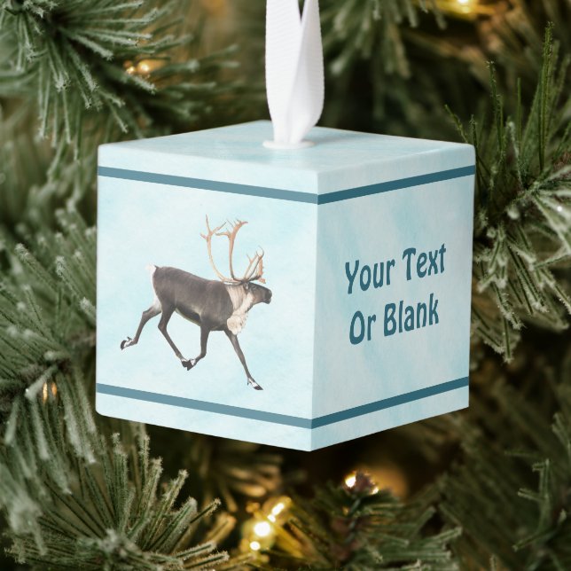 Bull Caribou (Reindeer) On Snow Cube Ornament (Tree)