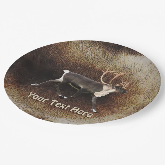Bull Caribou (Reindeer) Paper Plates (Angled)