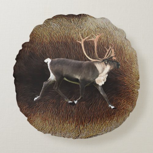 Bull Caribou Reindeer Round Pillow