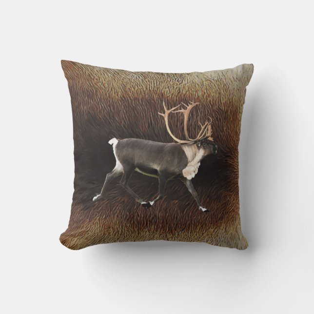 Bull Caribou (Reindeer) Throw Pillow (Front)