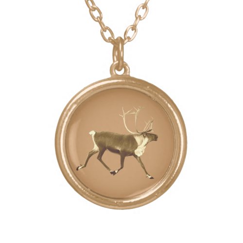 Bull Caribou _ Sepia Gold Plated Necklace