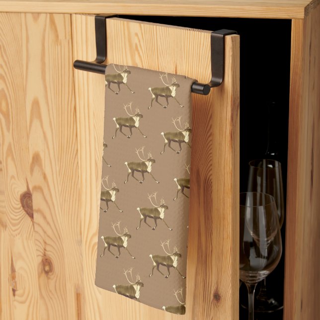 Bull Caribou - Sepia Kitchen Towel (Thirds Fold)