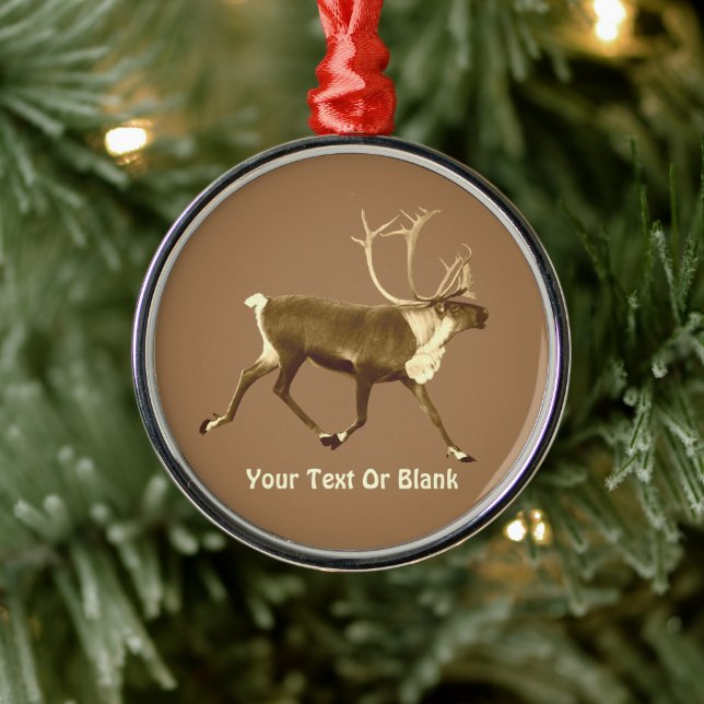 Bull Caribou - Sepia Metal Ornament (Tree)