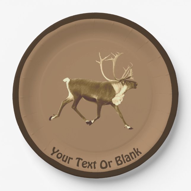 Bull Caribou - Sepia Paper Plates (Front)