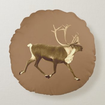 Bull Caribou - Sepia Round Pillow by Bluestar48 at Zazzle
