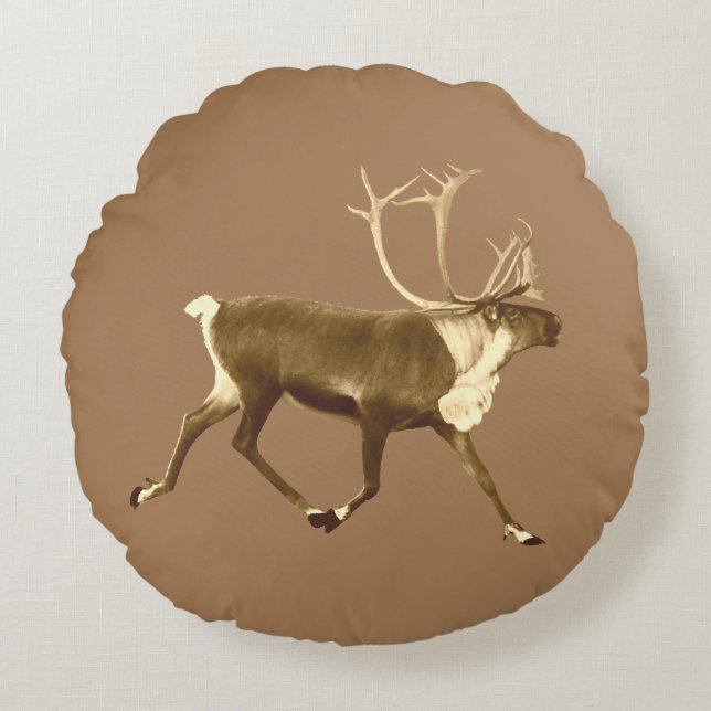 Bull Caribou - Sepia Round Pillow (Front)